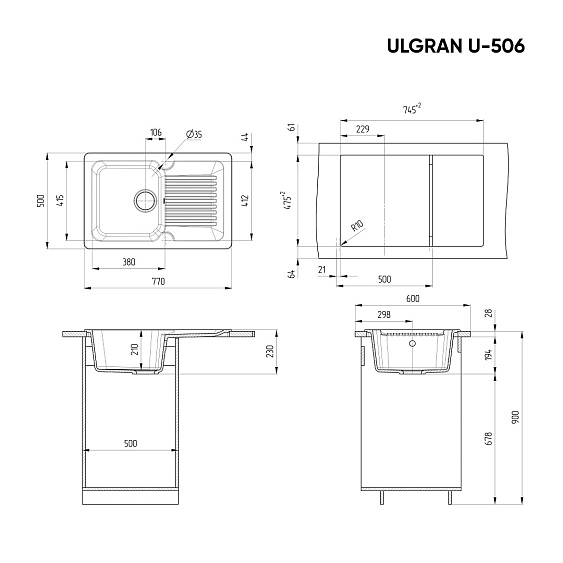 Кухонная мойка ULGRAN U-506-308 черный