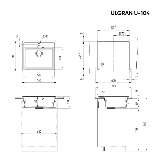 Кухонная мойка ULGRAN U-104-308 черный