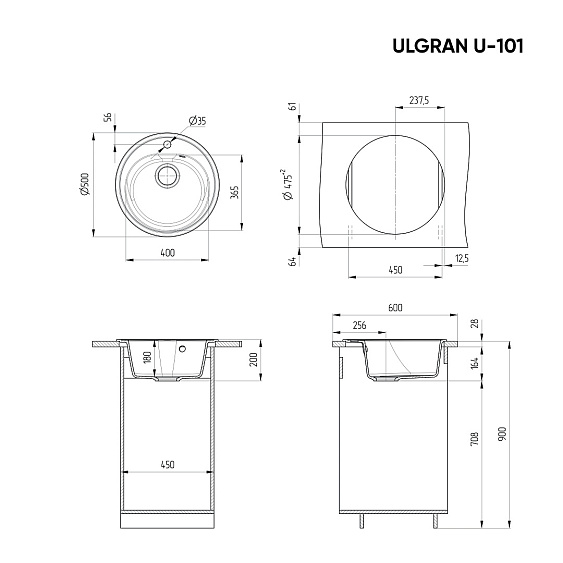 Кухонная мойка ULGRAN U-101-308 черный