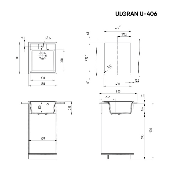 Кухонная мойка ULGRAN U-406-308 черный