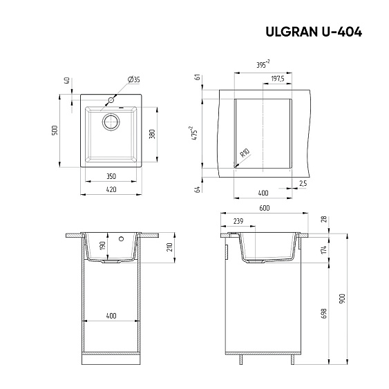 Кухонная мойка ULGRAN U-404-308 черный